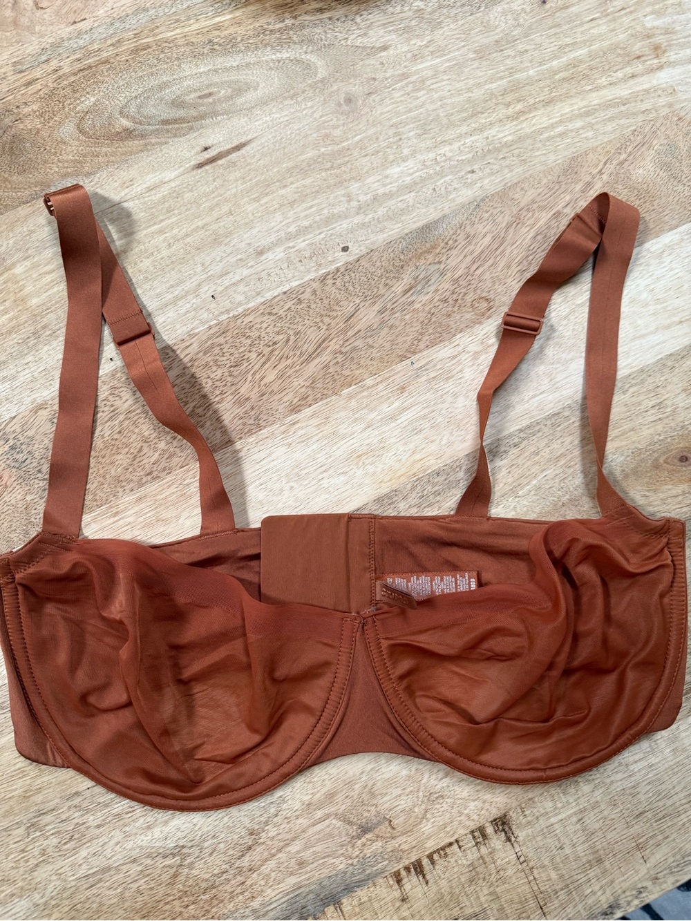 SKIMS Rust Brown Underwire Sheer Mesh Bra